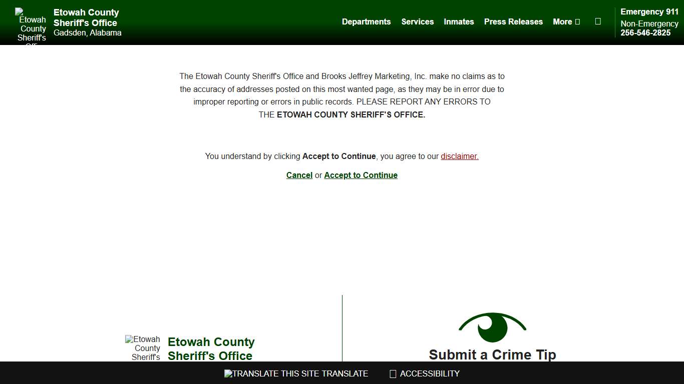 Most Wanted Disclaimer - Etowah County Sheriff's Office